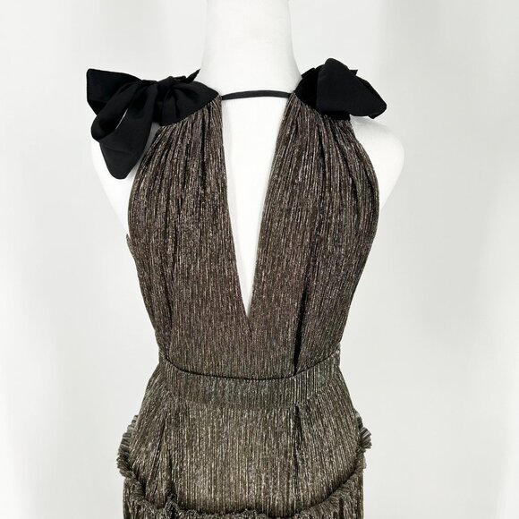 NWT Sabina Musayev Ray Tie Shoulder Metallic Tiered Maxi Dress - Picture 8 of 11